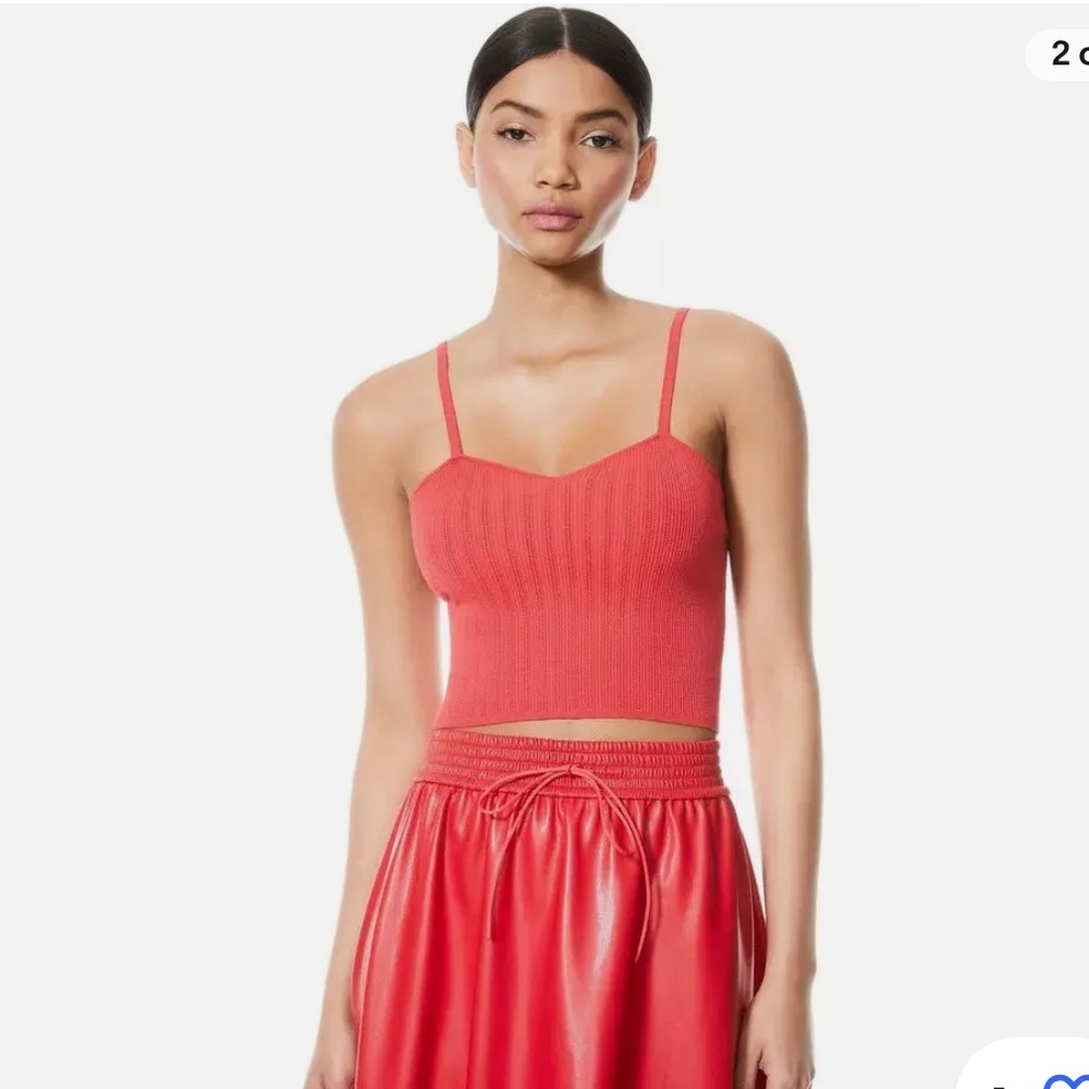 Alice + Olivia Lauretta Cami Knit Tank Top In Bright Poppy (red) Size Medium - Picture 9 of 16